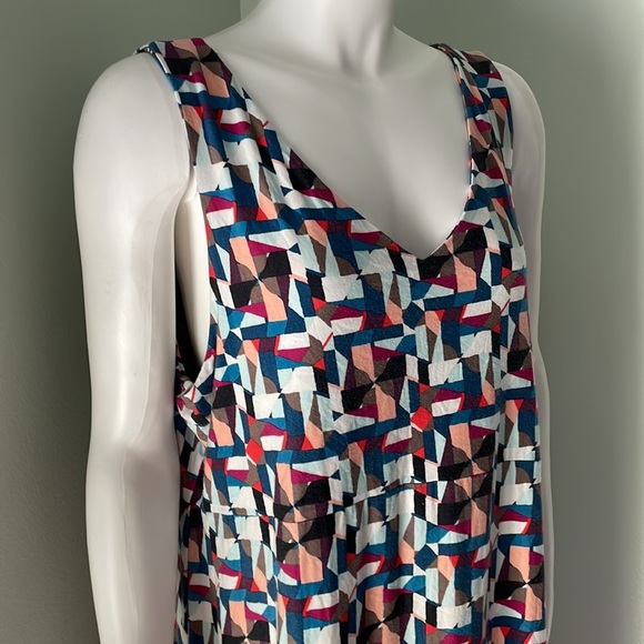 Athleta Santorini Sleeveless V Neck Dress Blue Geometric Print size 1X - Picture 3 of 7